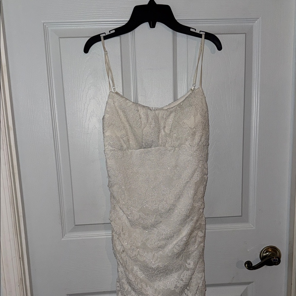 Honey and Rosie Ivory Strapless Lace Slip Dress